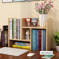 Resize-able Thick Wood Desktop Bookshelf Display Rack Unit(Light Walnut) - ozily