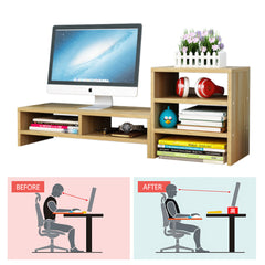 Wooden Desk Monitor Riser Stand With 3Tier Storage Shelves Desktop Bookshelf(White Wood(Style 01)) - ozily