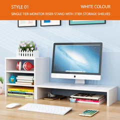 Wooden Desk Monitor Riser Stand With 3Tier Storage Shelves Desktop Bookshelf(Walnut Wood(Style 01)) - ozily