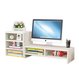 Wooden Desk Monitor Riser Stand With 3Tier Storage Shelves Desktop Bookshelf(White Wood(Style 02))