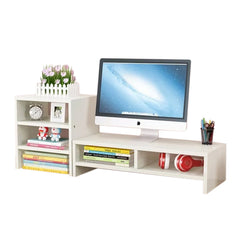 Wooden Desk Monitor Riser Stand With 3Tier Storage Shelves Desktop Bookshelf(White Wood(Style 02)) - ozily