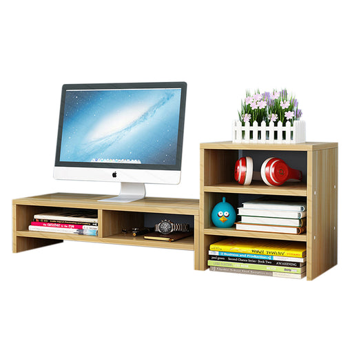 Wooden Desk Monitor Riser Stand With 3Tier Storage Shelves Desktop Bookshelf(Walnut Wood(Style 02)) - ozily