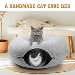 Medium Cat Tunnel Bed Light Grey Felt Pet Puppy Nest Cave House Interactive Toy - Furniture Ozily
