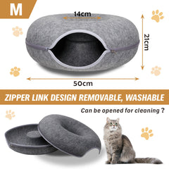Dark Grey Cat Tunnel Bed Felt Pet Puppy Nest Cave House Toy Washable Detachable - Furniture Ozily