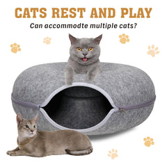 Dark Grey Cat Tunnel Bed Felt Pet Puppy Nest Cave House Toy Washable Detachable - Furniture Ozily