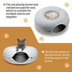 59 x 29cm Cat Tunnel Bed Dark Grey Felt Pet Puppy Nest Cave Toy Light Grey - Furniture Ozily