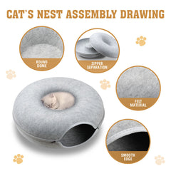 59 x 29cm Cat Tunnel Bed Dark Grey Felt Pet Puppy Nest Cave Toy Light Grey - Furniture Ozily