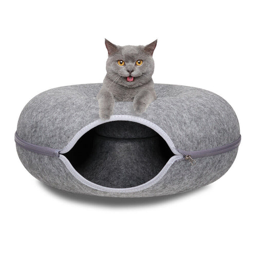 Cat Tunnel Bed Felt Pet Puppy Nest Cave House Round Donut Interactive Play Toy 26823 - Furniture Ozily