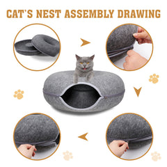 Cat Tunnel Bed Felt Pet Puppy Nest Cave House Round Donut Interactive Play Toy 26823 - Furniture Ozily