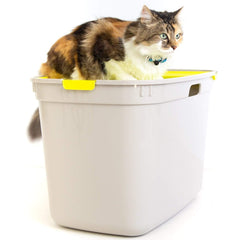 Top Entry Litter Box, Moderna Top Cat, Jumbo Size White/ Warm Grey - Furniture Ozily