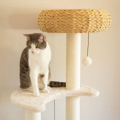 5-Platform Plush and Wicker Cat Tree - Furniture Ozily