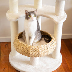 5-Platform Plush and Wicker Cat Tree - Furniture Ozily