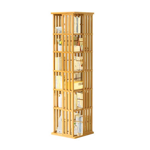 360 Rotating Bookshelf Bamboo Storage Display Rack Shelving in Wood - ozily