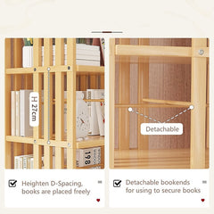 360 Rotating Bookshelf Bamboo Storage Display Rack Shelving in Wood - ozily