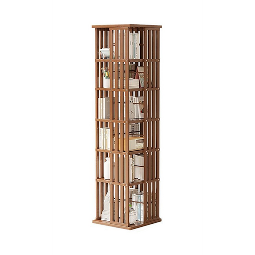 360 Rotating Bookshelf Bamboo Storage Display Rack Shelving in Dark Wood - ozily