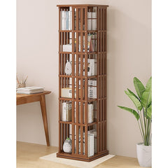 360 Rotating Bookshelf Bamboo Storage Display Rack Shelving in Dark Wood - ozily
