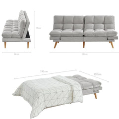 Alexa 3 Seater Velvet Sofa Bed Futon Light Grey - ozily