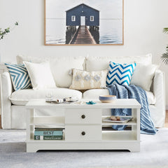 Margaux White Coastal Style Coffee Table with Drawers - Furniture Ozily