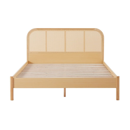Lulu Bed Frame with Curved Rattan Bedhead - King - ozily