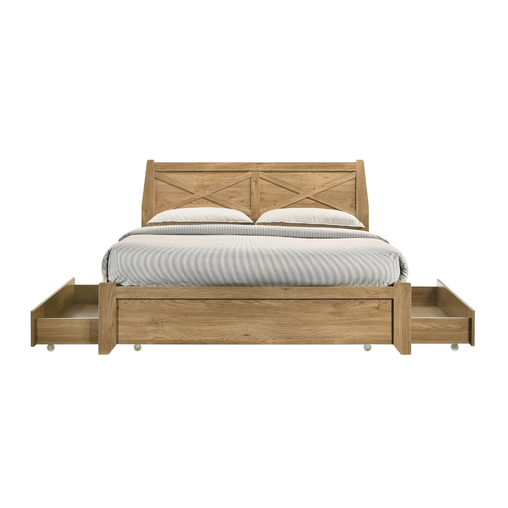 Mica Natural Wooden Bed Frame with Storage Drawers Double - Furniture Ozily