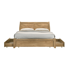 Mica Natural Wooden Bed Frame with Storage Drawers Double - Furniture Ozily
