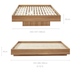 Walnut Oak Wood Floating Bed Base King - ozily