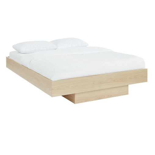 Natural Oak Wood Floating Bed Base King - ozily