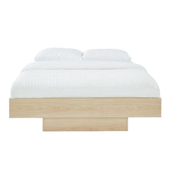 Natural Oak Wood Floating Bed Base King - ozily