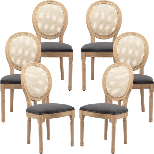 AADEN 6x Rattan Dining Chairs with Solid Wood Legs- Grey Furniture > Outdoor > Outdoor Chairs V226-SW1843DG-3 Online Furniture