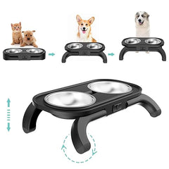 Adjustable Elevated Pet Feeder with Dual Stainless Steel Bowls -Foldable, Anti-Slip Design for Dogs and Cats Pet Care > Cat Supplies > Cat Bowls, Feeders & Waterers V888-ELOSUNG10168 Online Furniture