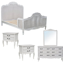 Alice 5pc Queen Bed Suite Bedside Dresser Bedroom Rattan Furniture Package White Furniture > Bedroom V315-VHNB-FLEU-QDM-KIT Online Furniture