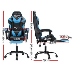 Artiss 2 Point Massage Gaming Office Chair Footrest Cyan Blue Furniture > Bar Stools & Chairs MOC-GC-2P-BK-CY Online Furniture