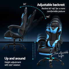 Artiss 2 Point Massage Gaming Office Chair Footrest Cyan Blue Furniture > Bar Stools & Chairs MOC-GC-2P-BK-CY Online Furniture