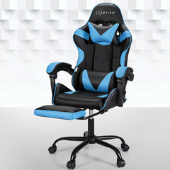 Artiss 2 Point Massage Gaming Office Chair Footrest Cyan Blue Furniture > Bar Stools & Chairs MOC-GC-2P-BK-CY Online Furniture