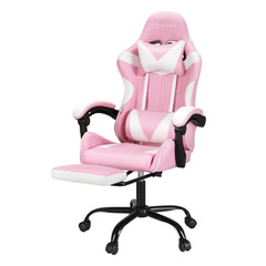 Artiss 2 Point Massage Gaming Office Chair Footrest Pink Furniture > Bar Stools & Chairs MOC-GC-2P-PK-WH Online Furniture