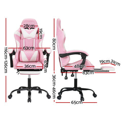 Artiss 2 Point Massage Gaming Office Chair Footrest Pink Furniture > Bar Stools & Chairs MOC-GC-2P-PK-WH Online Furniture