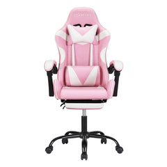 Artiss 2 Point Massage Gaming Office Chair Footrest Pink Furniture > Bar Stools & Chairs MOC-GC-2P-PK-WH Online Furniture