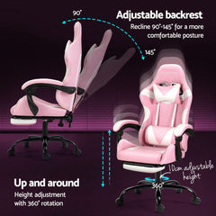 Artiss 2 Point Massage Gaming Office Chair Footrest Pink Furniture > Bar Stools & Chairs MOC-GC-2P-PK-WH Online Furniture