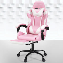 Artiss 2 Point Massage Gaming Office Chair Footrest Pink Furniture > Bar Stools & Chairs MOC-GC-2P-PK-WH Online Furniture