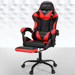 Artiss 2 Point Massage Gaming Office Chair Footrest Red Furniture > Bar Stools & Chairs MOC-GC-2P-BK-RD Online Furniture