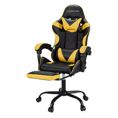 Artiss 2 Point Massage Gaming Office Chair Footrest Yellow Furniture > Bar Stools & Chairs MOC-GC-2P-BK-YL Online Furniture