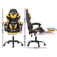 Artiss 2 Point Massage Gaming Office Chair Footrest Yellow Furniture > Bar Stools & Chairs MOC-GC-2P-BK-YL Online Furniture