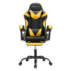 Artiss 2 Point Massage Gaming Office Chair Footrest Yellow Furniture > Bar Stools & Chairs MOC-GC-2P-BK-YL Online Furniture