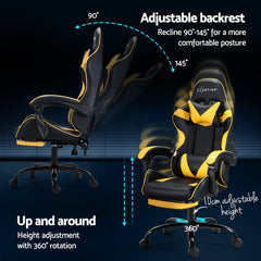 Artiss 2 Point Massage Gaming Office Chair Footrest Yellow Furniture > Bar Stools & Chairs MOC-GC-2P-BK-YL Online Furniture