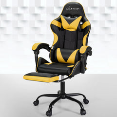 Artiss 2 Point Massage Gaming Office Chair Footrest Yellow Furniture > Bar Stools & Chairs MOC-GC-2P-BK-YL Online Furniture