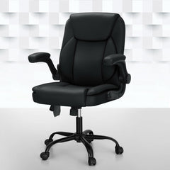 Artiss 2 Point Massage Office Chair Leather Mid Back Black Furniture > Office MOC-C-FZ40-2P-BK Online Furniture