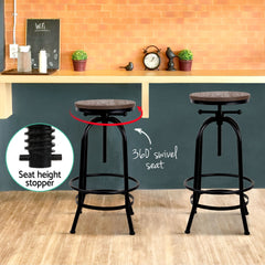 Artiss 4x Bar Stools Kitchen Dining Chairs Adjustable Wooden Vintage Stool Furniture > Bar Stools & Chairs > Table & Bar Stools BA-TW-V17-T14134-BKX4 Online Furniture