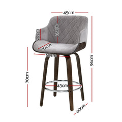 Artiss 4x Bar Stools Swivel Velvet Padded Wooden Furniture > Bar Stools & Chairs > Table & Bar Stools BA-TW-8908-GYX4 Online Furniture