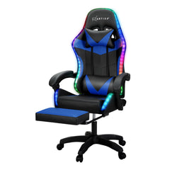 Artiss 6 Point Massage Gaming Office Chair 7 LED Footrest Blue Furniture > Bar Stools & Chairs MOC-GC-6P-LED-BK-BL Online Furniture