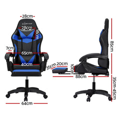 Artiss 6 Point Massage Gaming Office Chair 7 LED Footrest Blue Furniture > Bar Stools & Chairs MOC-GC-6P-LED-BK-BL Online Furniture